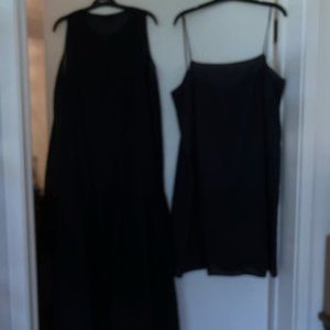 COS navy sheer dress with navy slip